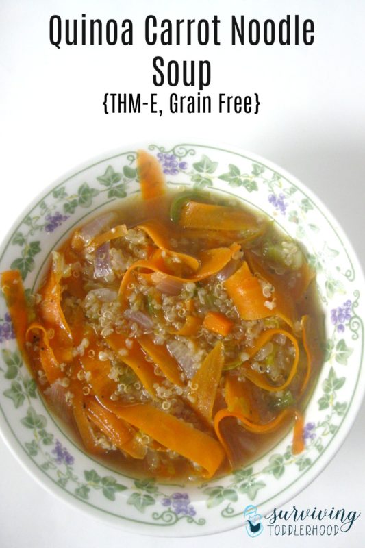 Trim Healthy Mama E Soup Quinoa Carrot Noodle Soup #trimhealthymama #grainfreerecipes #paleoish #grainfree #lowcarb 