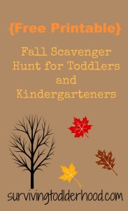 {Free Printable} Fall Scavenger Hunt for Toddlers, Preschoolers, and Kindergartners. Looking for a fall scavenger hunt for toddlers and preschoolers? Have fun learning about nature and getting outside with this free printable activity. 