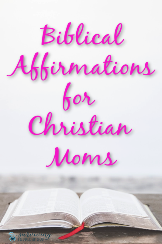 Biblical Affirmations for Christian Moms. Using these affirmations every morning, and in your moments of craziness, can help you as you seek to set your focus on Christ. #christianmotherhood #motherhood #momlife #selfhelp #selfcare #faith #christianwomen 